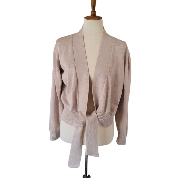 Vintage FIA Italia Taupe Handloomed Cropped Tie Waist Cardigan - Picture 2 of 6